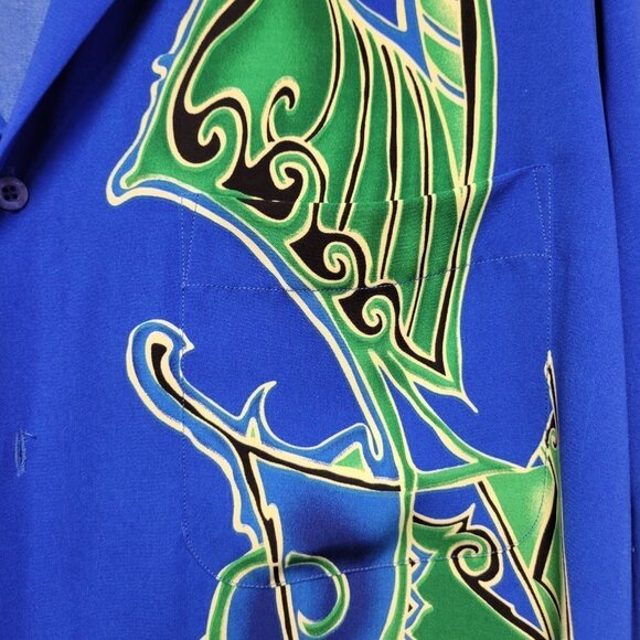 Men's Blue Batik Long Sleeve Shirt - Picture 7 of 14